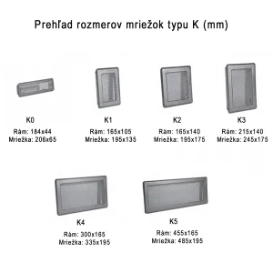 prehľad rozmerov pre vetracie mriežky typu K